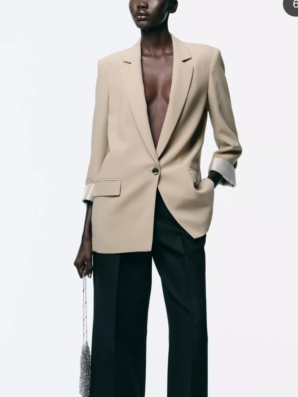 Zara Printed Cuff BlazerBeige Single-Button Tailored Blazer. NWT . Size XL